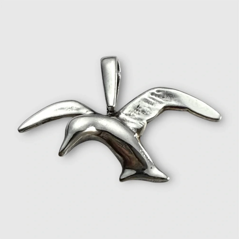 Vintage Sterling Silver 925 Flying Bird Hummingbird Pendant – Hammered Back